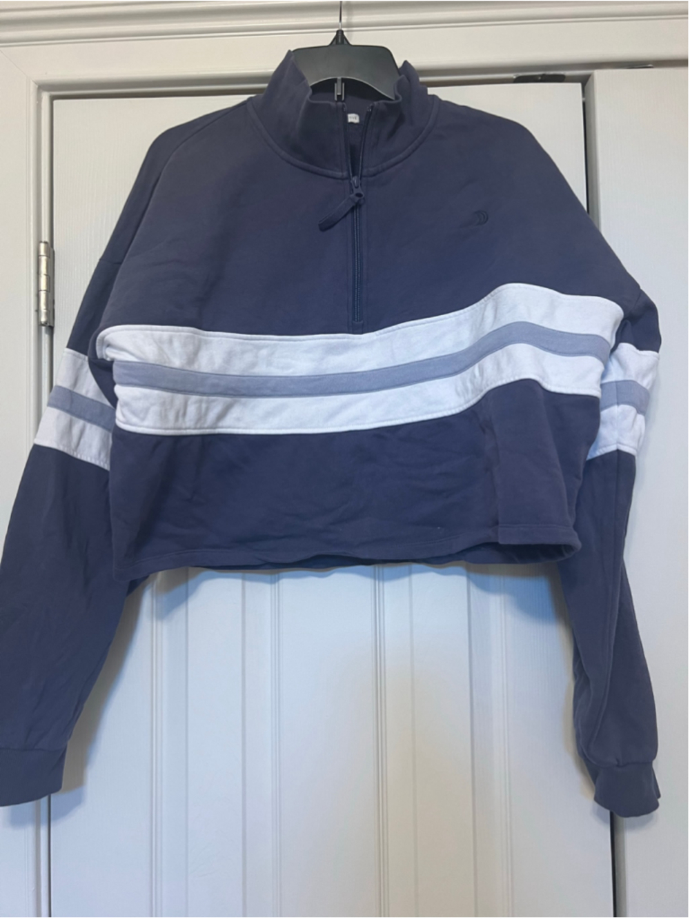 Women's Z Supply Active Cropped Colorblock Quarter Zip Sweatshirt Size L Blue